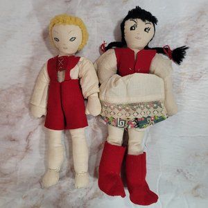 2 Vintage Cloth Rag Dolls Boy and Girl Cloth & Felt Clothing Handmade